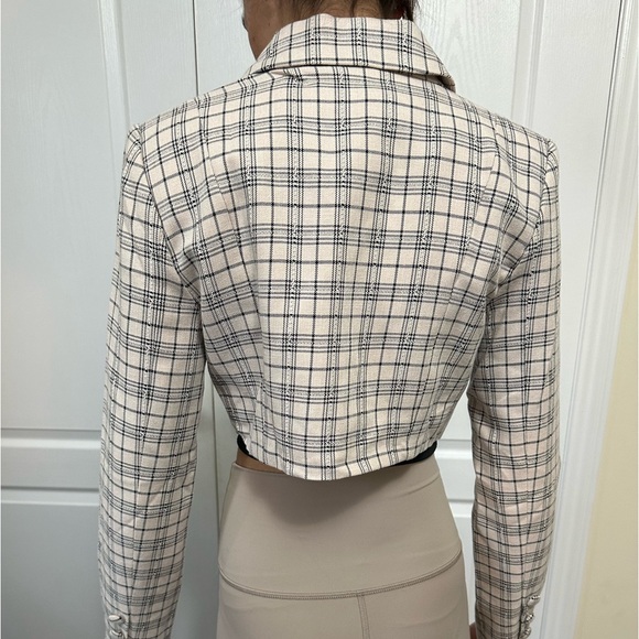 Meshki Cropped Blazer - Beige, Plaid (XS) - Picture 3 of 6